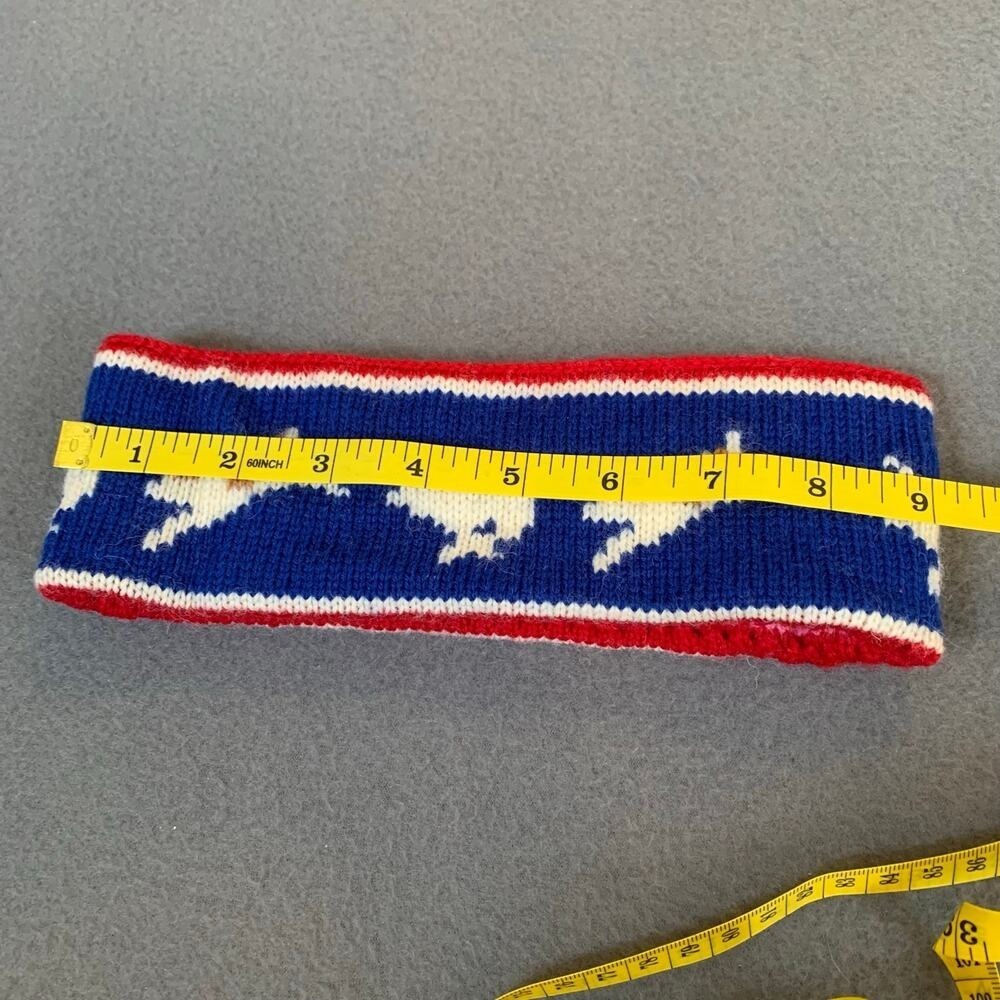 Vtg Ouisha Wool Headband Ear Warmer Hand Loomed Pink Blue Running Dogs KY USA - Picture 7 of 8
